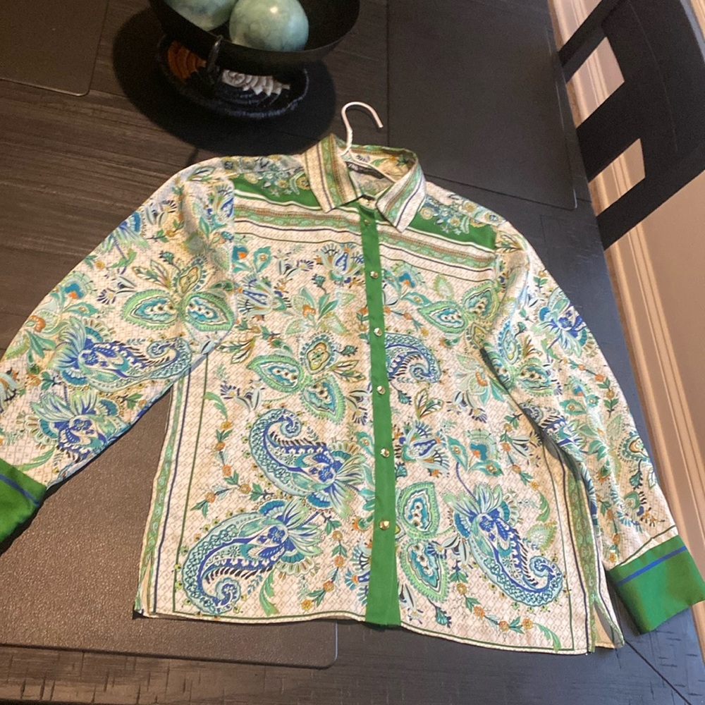 Zara Patterned Button Down Blouse - image 1